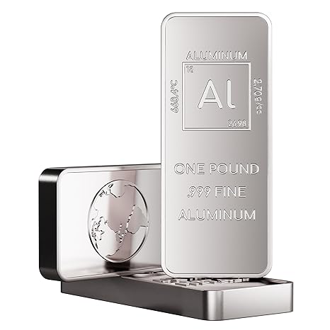One Bar of 1 Pound (lb) Aluminum Bar Bullion Paperweight with Element Design | .999 Pure Made in USA By Unique Metals