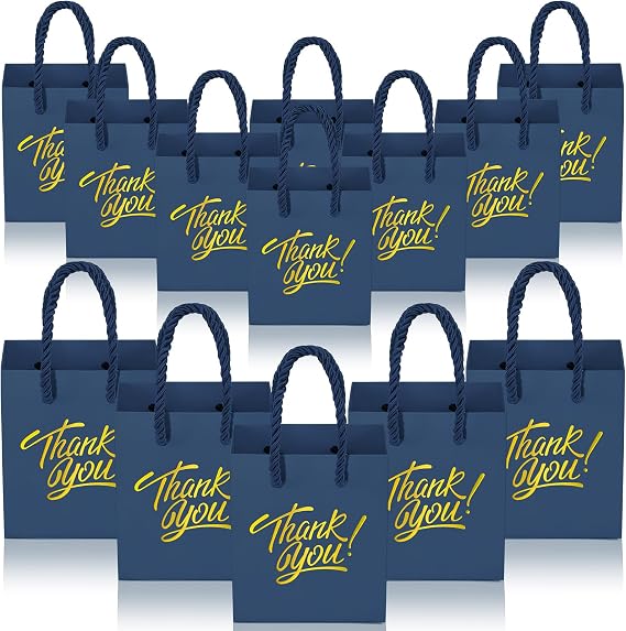 KPOSIYA Mini Gift Bags with Handles, 35pcs Small Gift Bags, 4 x 2.75 x 4.5 Blue Gold Party Favors