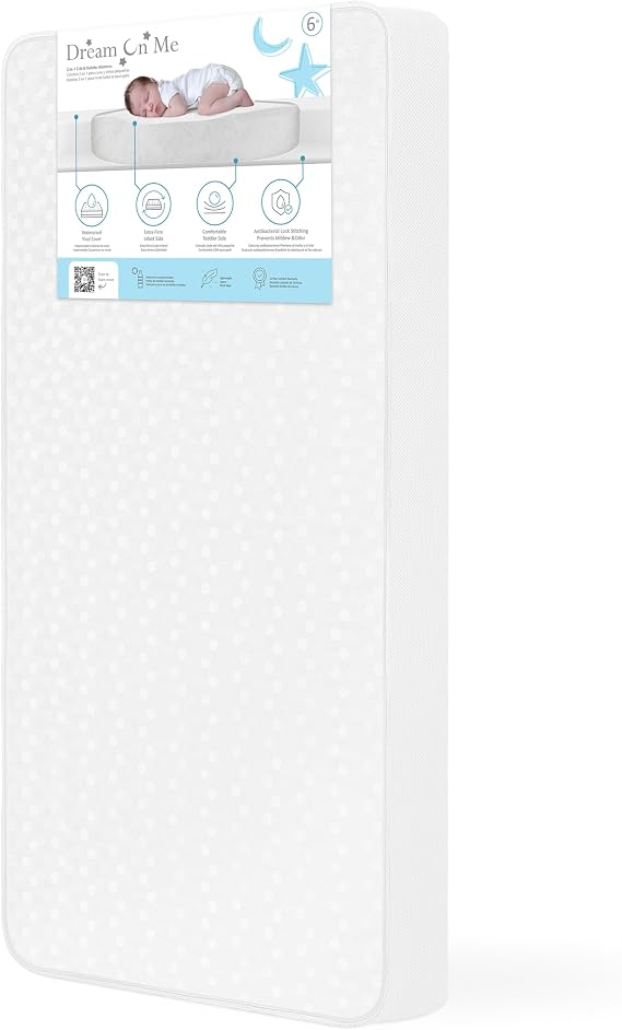 Dream On Me Breathable Full Size Firm Foam Crib and Toddler Bed Mattress, White Floral Cover, 6 Inch