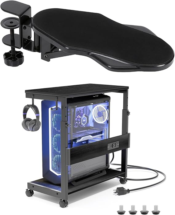 Computer Arm Support for Desk and Computer Tower Stand