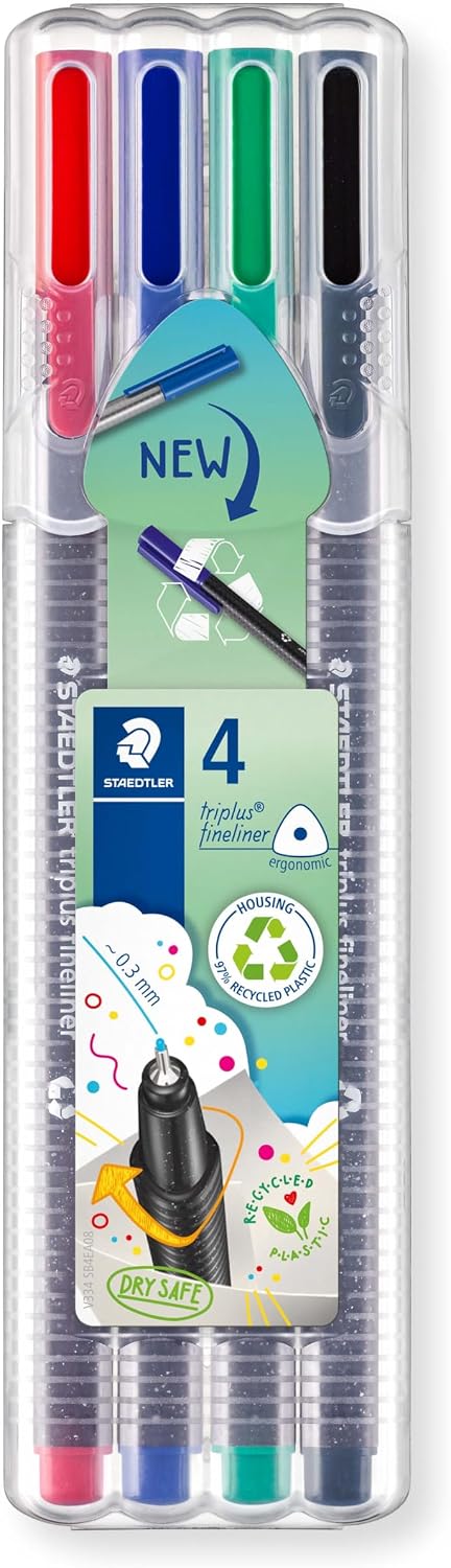 Staedtler 334 Sb4 Triplus Triangle Fineliner Classic Color 0.3 mm Set of 4