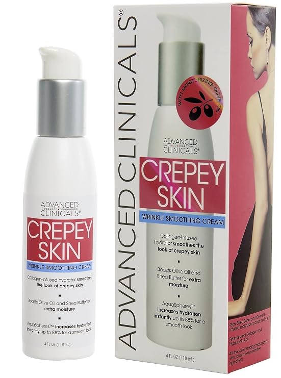 Advanced Clinicals Crepey Skin Wrinkle Smoothing Skin Care Cream Moisturizer For Body, Neck, Decollete. Anti Aging Skincare Lotion W/Collagen, Shea Butter, Hyaluronic Acid. Large, 4 Fl Oz Bottle