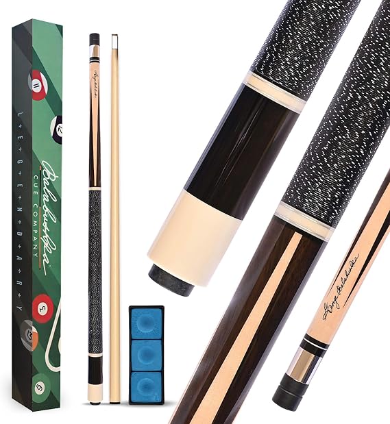 Balabushka GB-26 Pool Cue W/Straight Grain Maple Forearm,4 Rosewood Points | Solid Rosewood Butt Sleeve with White Juma Rings, Black Irish Linen Wrap W/ White Specks, Canadian Maple Shaft, Juma Ferrule