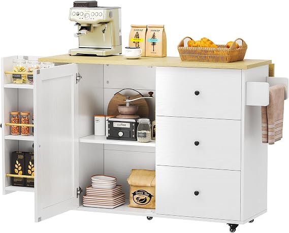 IRONCK Rolling Kitchen Island with Storage & Drop Leaf, 47.2" Kitchen Cart