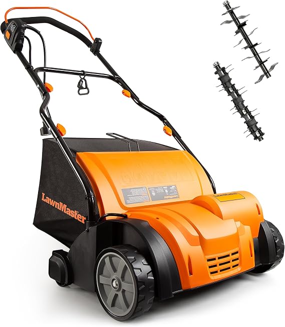 LawnMaster 15-Inch 13 Amp 2-in-1 Dethatcher and Scarifier with Bag, GV1314