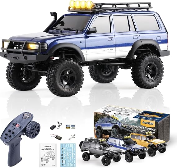 FMS 1/18 FCX18S Toyota Land Cruiser LC80 S Officially Licensed RC Crawler, 4WD RC Rock Truck, 2.4Ghz with 900mAh Battery&LED Lights, Hobby Grade Off-Road RC truck, Remote Control Car for Adults Blue