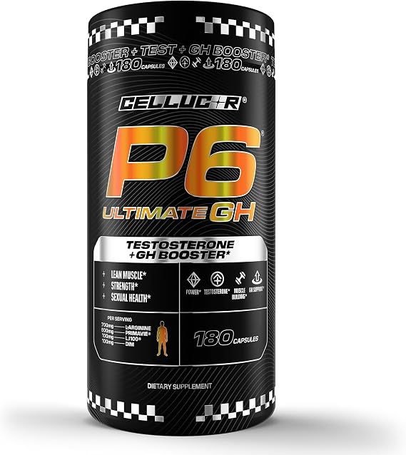 Cellucor P6 Ultimate GH Test Booster for Men, Growth Hormone Support Pills for Protein Synthesis & Fat Metabolism, 180 Capsules