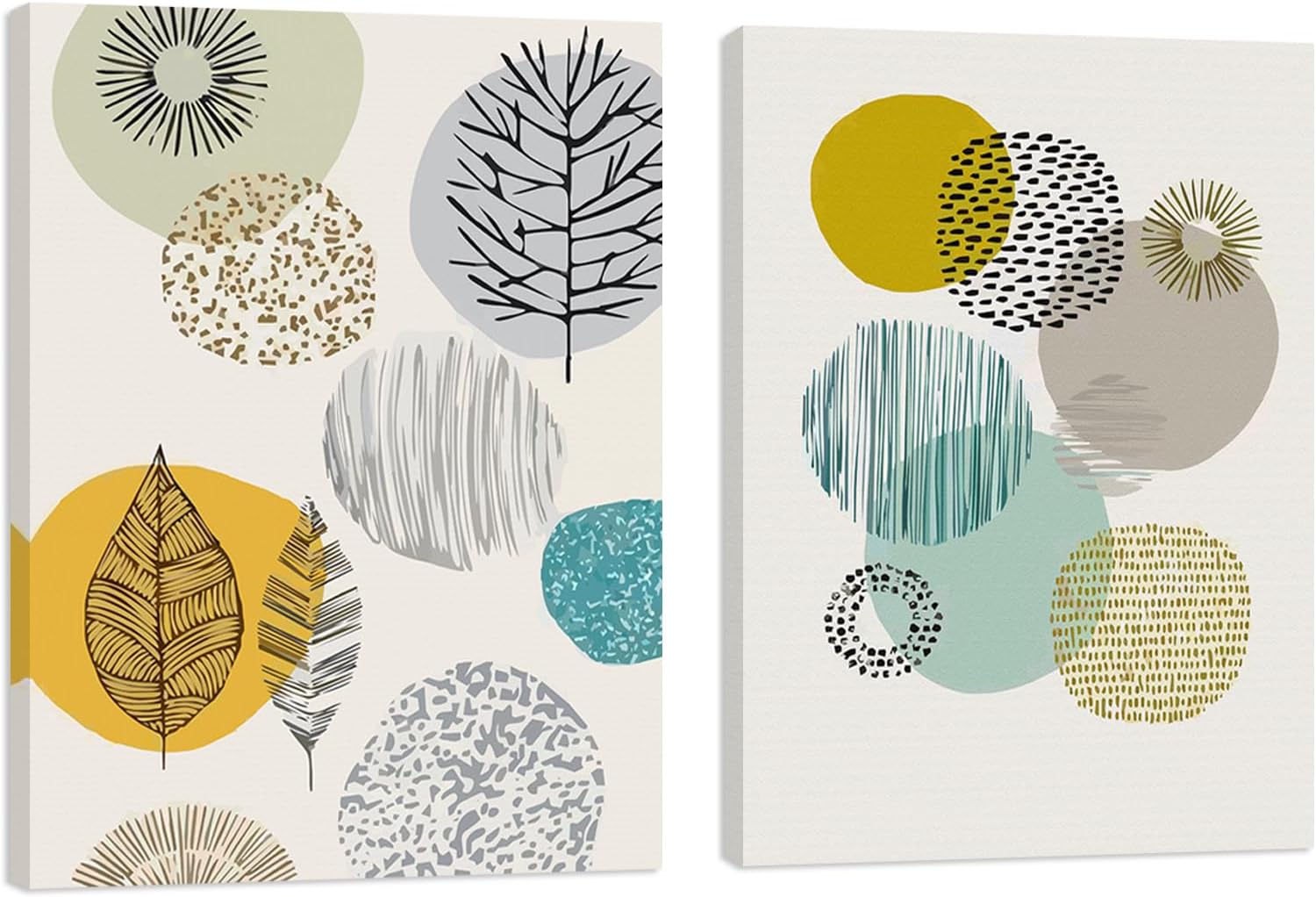 Nordic Style Art Poster Painting Poster Art Circular Geometric Panel Picture Art Frame Interior Nordic Living Room Decoration Wood Flower Plant Fashionable Circle Decorative Painting Canvas Decorative