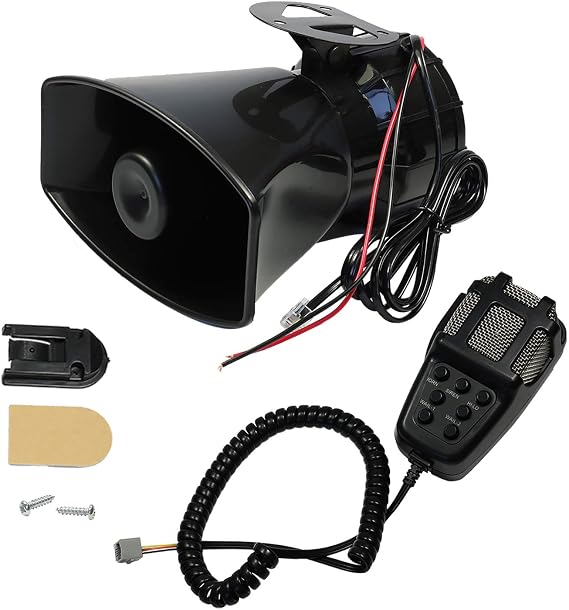 Car Siren Horn 7 Tone Sound Siren Police Mic PA Speaker Car System Emergency with Microphone Amplifier-100W Emergency Sound Electric Horn-12V