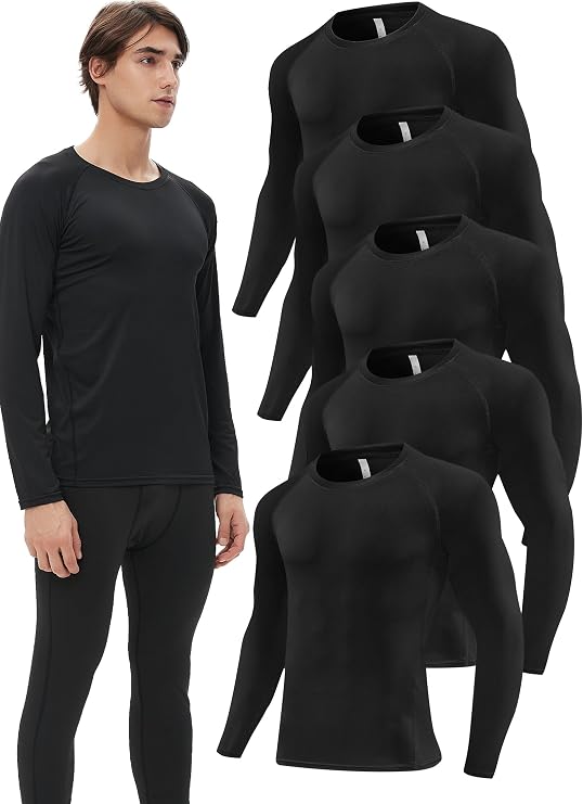 5 Pack Compression Shirt Men Long Sleeve Athletic Workout Base Layer