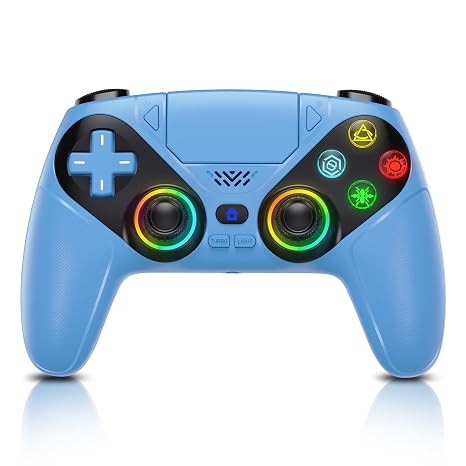 Gamrombo LED Wireless Controller for PS5, Compatible with PS5 Pro/Slim/PC, Dual Vibration, Macro/Turbo Function, 3.5mm Audio Jack, 6-Axis Motion Control Gamepad with Speaker(Azure)
