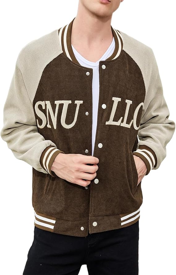 Men's Varsity Jacket Casual Baseball Bomber Jackets Buckle Style Relax Fit