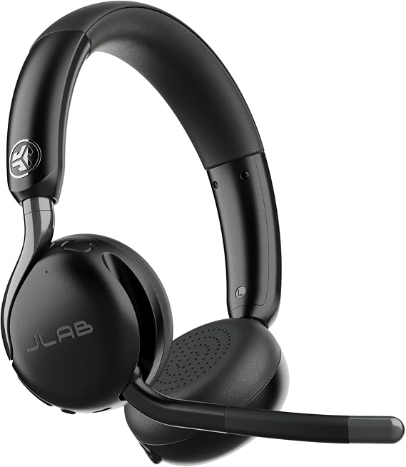 JLab, Go Work Gen 3, Wireless Headset, Boom Microphone, Noise Cancelling Mic, USB-C Dongle, Bluetooth Multipoint, Black