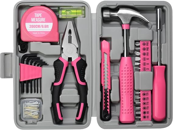ZUZUAN Tool Set 25pc Pink Household DIY Tool Kit for Women