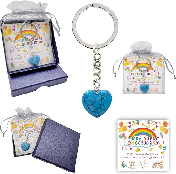 Mutstein for Children First Day of School Lucky Stone Keyring with encouragement card and organza bag lucky charm party bag for school child
