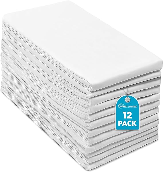 Simpli-Magic Flour Sack Kitchen Towels 24"x24" (12 Pack) 100% Cotton, Lint-Free, High Absorbent Tea Towels Perfect for Dish, Baking, Crafting