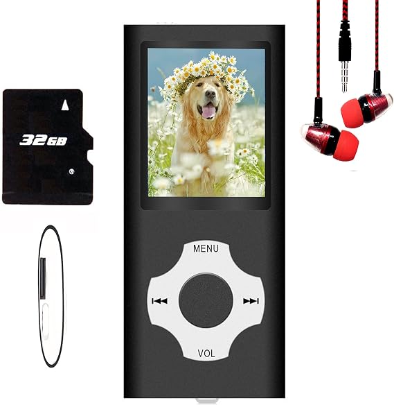 MP3 Player, Hotechs MP3 Music Player with 32GB Memory SD Card Slim Classic Digital LCD 1.82'' Screen MINI USB Port with FM Radio, Voice Record (Black)
