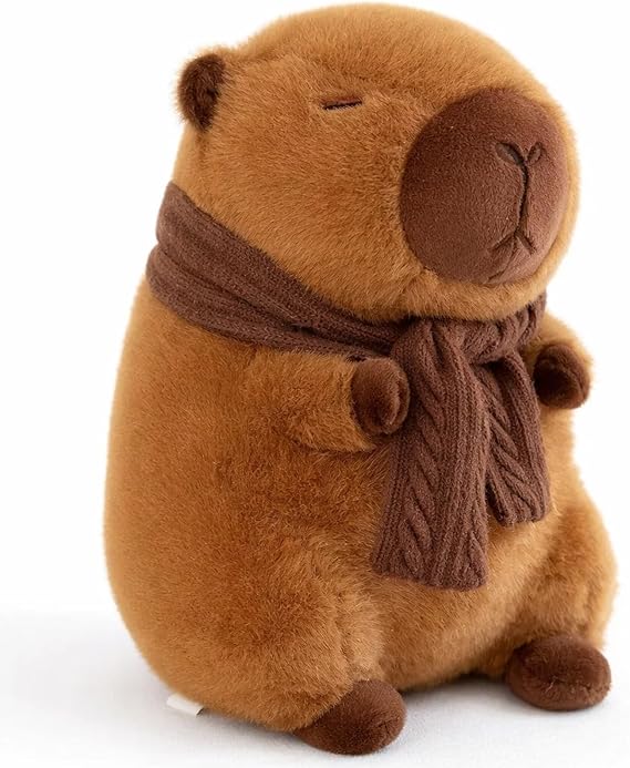 Capybara Plush, 25cm Cute Capybara Teddy, Capybara Plush Toy with Scarf, Cuddly Stuffed Animal, Cute Stuffed Animal at Birthday Easter Valentine's Day Gift