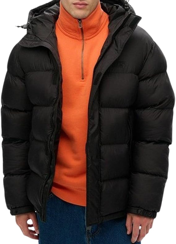 Superdry Men's Hooded Tech Padded Jacket, Black, XL
