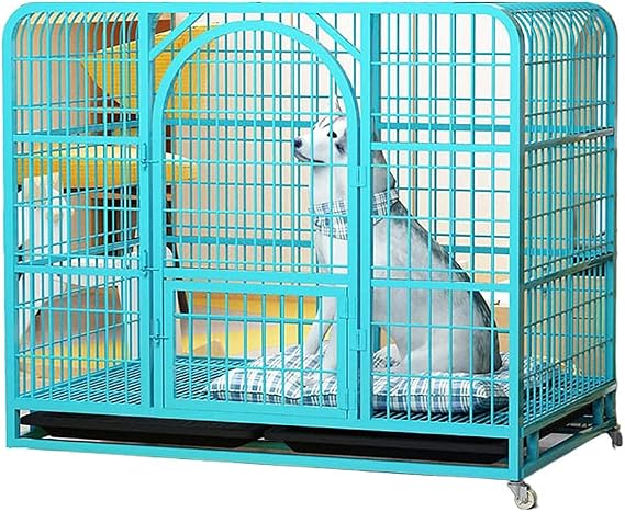 Pet Cage, Dog Cage and Cat Cage with Toilet Fence,Large Pet Cages, Villa Pet Cages,Fenced Kennels,Black,MediumBlue L