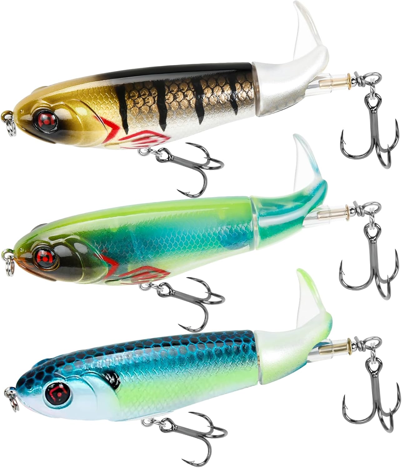 Top Water Bass Fishing Lures - Floating Baits with 360 Rotating Tail for Freshwater & Saltwater