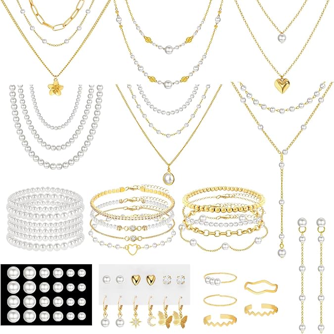 NEWITIN 69 Pcs Gold Jewelry Set for Women Hypoallergenic Bohemian Jewelry