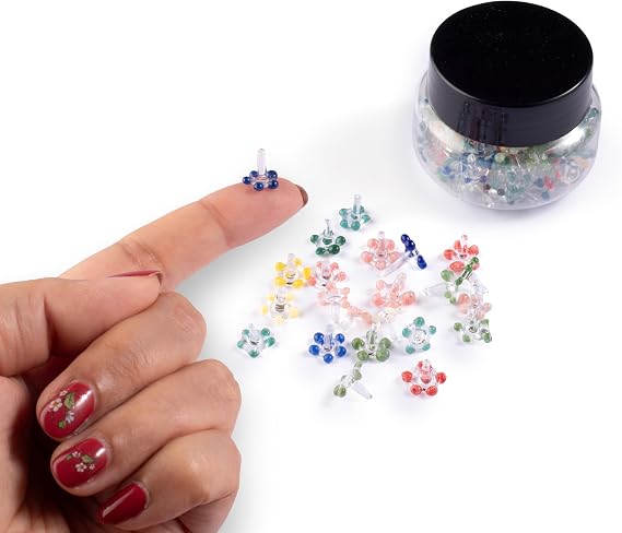 50 PCS Daisy Flower Glass Beads with Storage Jar| Thicker and Consistent Size Daisies | Premium Assorted and Vibrant Colour Daisies.