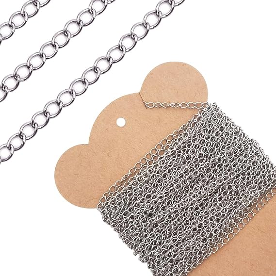INSPIRELLE 30 Foot Stainless Steel Curb Chains 3mm Extender Chain
