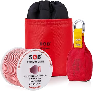 SOB Arborist Throw Line Kit with Slick Rope 197FT, Throw Weight, Reflective Storage Bag, Suit for Tree Cutting,Camping, Trimming, Hanging Swing