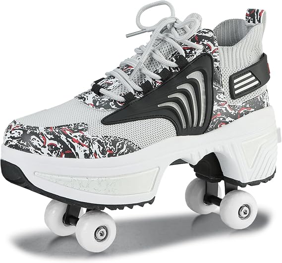 Roller Skate Shoes for Women Four Rounds Children's Roller Skates Shoes that Turn into Rollerskates Sneakers Outdoor Light Shoes with Wheels for Girls/Boys