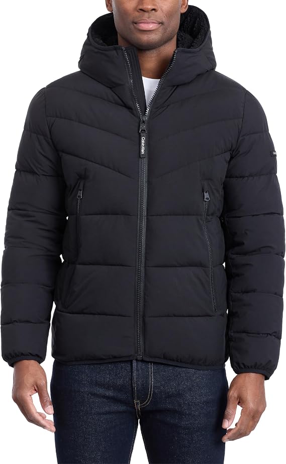 Calvin Klein Men's Winter Coat - Puffer Stretch Jacket With Sherpa Hood Jacket