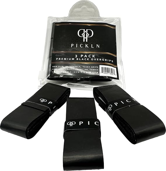 Pickleball Paddle Overgrip - Tacky Sweat Absorbing Super Grip (3 Pack) (Black)