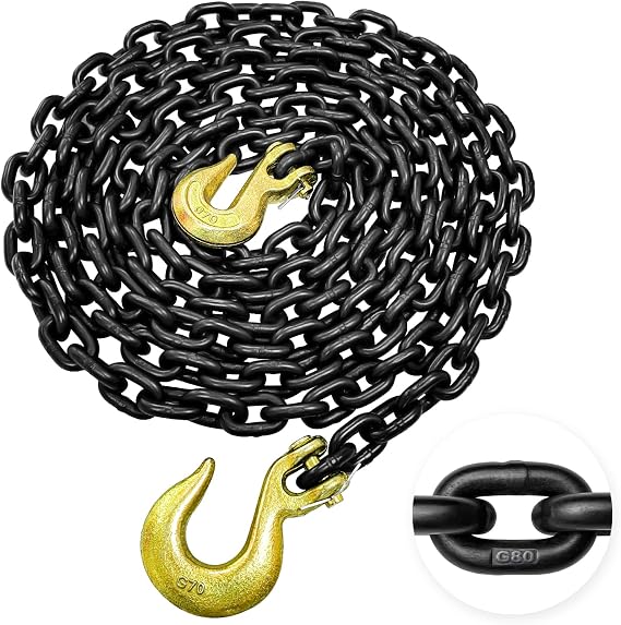 YATOINTO Grade 80 Log Chain 5/16'' X 14 Feet with Grab and Slip Hooks | Trailer Safety Chain WLL 4,900 lbs for Pulling & Towing