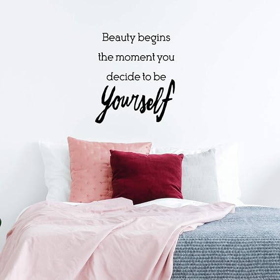 Vinyl Wall Art Decal - Beauty Begins The Moment You Decide to Be Yourself - 26" x 23" - Coco Chanel Inspirational Quote for Home Bedroom Living Room Office Work Decoration (26"x 23"; Black)