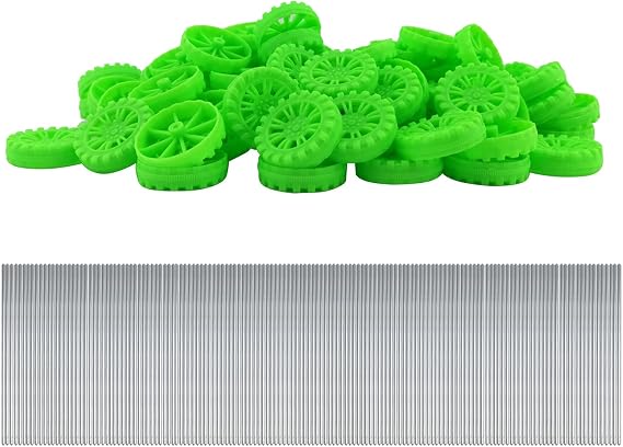EUDAX 300 PCS 30mmx8mm Plastic Roll 2mm Dia Shaft Toys Wheel and 2mmx100mm STEM Shaft Round Rod Axles for DIY Toy RC Car Truck Boat Helicopter Model Part Building Projects (Green)