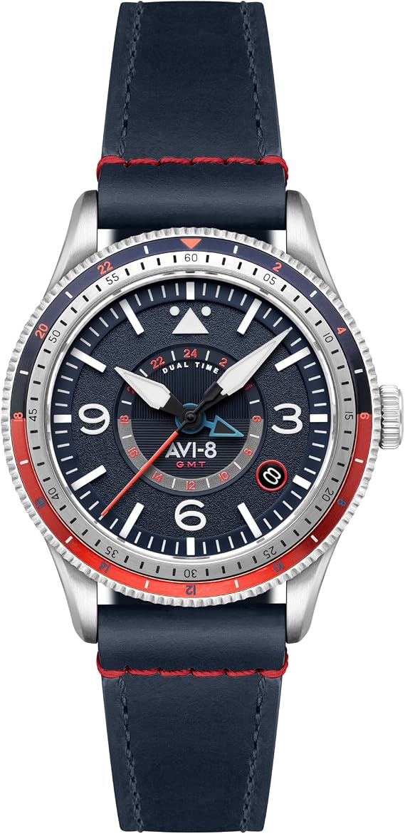 AVI-8 Men's 40mm Flyboy Airmaster GMT Automatic Watch with Leather Strap AV-4128