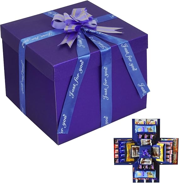 Taybong DIY Explosion Gift Box, Creative Explosion Box with Ribbon & Tape, Surprise Box for Photos & Snacks, Blue Gift Box for Birthday & Anniversary