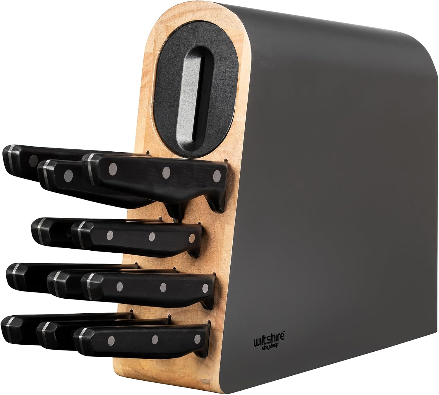 Wiltshire Staysharp Triple Rivet Knife Block Set 12pc,Acacia Wood Storage Block with Built-in Sharpener,12 Premium Knives for a Superior Cutting Performance, Triple Rivet Handle,