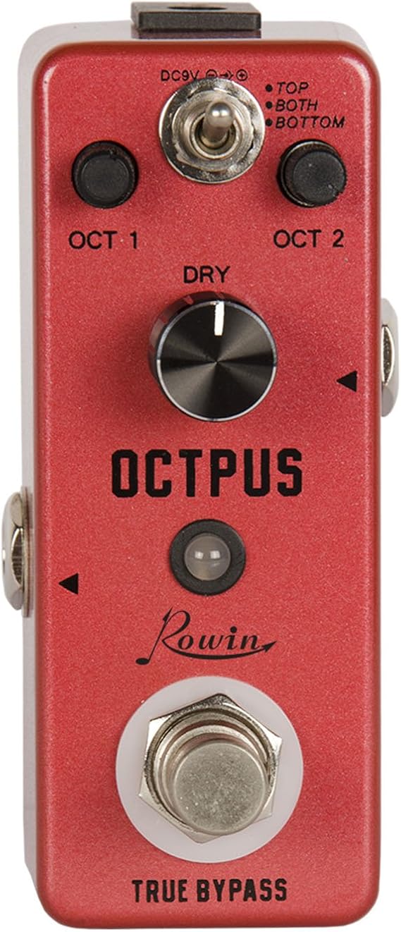 Rowin Polyphonic Octave Guitar Effects Pedal Pure Octopus Digital Mini Single Effect for Electric Guitar and Bass with True Bypass 11 Different Octave Modes LEF-3806