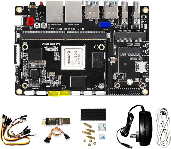 youyeetoo YY3588 AI シングルボードコンピュータ - RK3588 SoC 6TOPS NPU付き - LPDDR4 32GB RAM Max 4K/8K ビデオコーデック PCIe 3.0 2280 NVMe/SATA 3.0 SSD IoT対応 32g+256g,SBCキット
