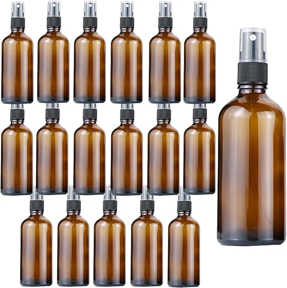 20 Pcs Glass Spray Bottle Amber Empty Bottles Small Refillable Reusable Glass Perfume Bottle with Fine Mist Sprayer Pump for Face Body Sprays Travel, Brown,3.4 oz