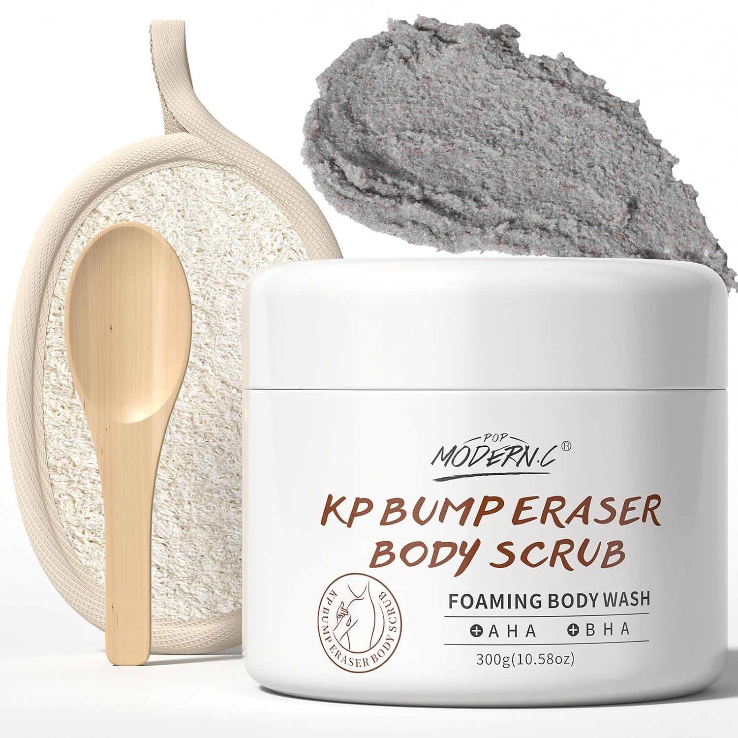 Kp Bump Eraser Body Scrub Shower Gel Scrub for Keratosis Pilaris Strawberry Legs Body Scrub with Salicylic Acid AHA for Chicken Skin Bikini Zone and Buttocks with Loofah 300 g