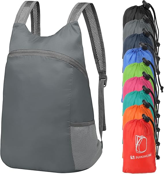 Ultra Lightweight Hiking-Daypack,Foldable Travel Packable Backpack | 20L Foldable Bag for Camping Cycling Outdoor,Day Pack for Men Women,grey