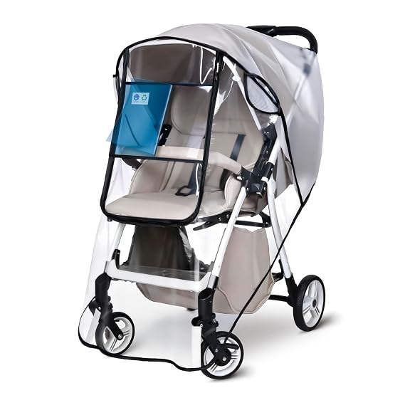 bemece Universal Stroller Rain Cover, Clear EVA Weather Shield | bemece Stroller Rain Cover with Air Vents and Zip Window, Windproof Weather Shield for Most Single Strollers