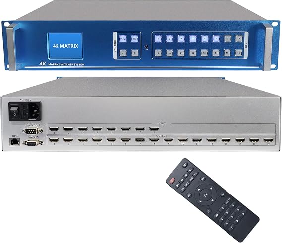 ICUIXIAN 8x16 HDMI Matrix 4K30Hz with Web GUI, Professional Rack HDMI Matrix 8x16 switcher & Splitter, HDMI2.0, HDCP, EDID, TCP, RS232 Control, Backlit keying, LAN Port (8 Input 16 Output Matrix)