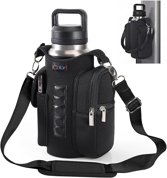 icolor Magnetic Gym Bag Water Bottle Carrier Holder with Phone Pockets & Shoulder Strap,Gym Magnetic Bag 5 Built-in Magnets Gym Accessories Organizer Sling Bottle Bag Pouch Sleeve
