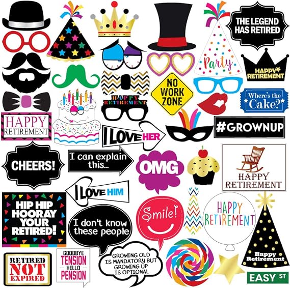 Retirement Photo Booth Props - 43 Pieces - Funny Happy Retirement Party Supplies, Decorations and Gifts