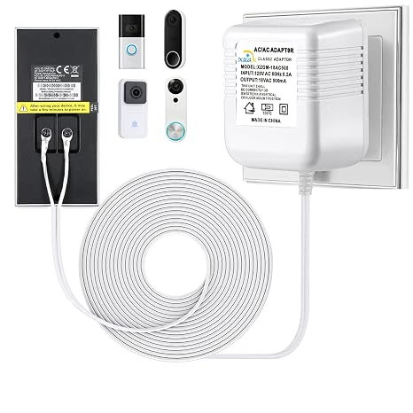 XZGm18V500MA doorbell Power Adapter, Video doorbell Special Power Transformer, Compatible with Ring, Nest, Eufy, Wyze, Arlo Wireless Video doorbell (with 196in Cable White)
