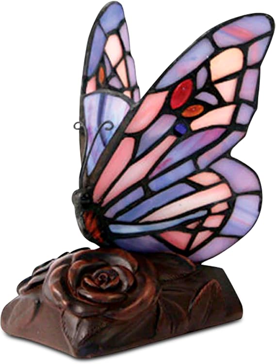 OneWorld Memorials Tiffany Style Butterfly Lamp, Butterfly Stained Glass Lamp, Memorial Keepsake for Loved Ones - Extra Small - Purple Cremation Keepsake Urn for Ashes
