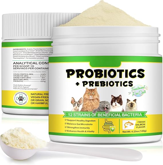 Cat Probiotic and Prebiotic Supplement for Cats, Cat Gut Health, Immune Support, Hairball & Digestive Support Powder